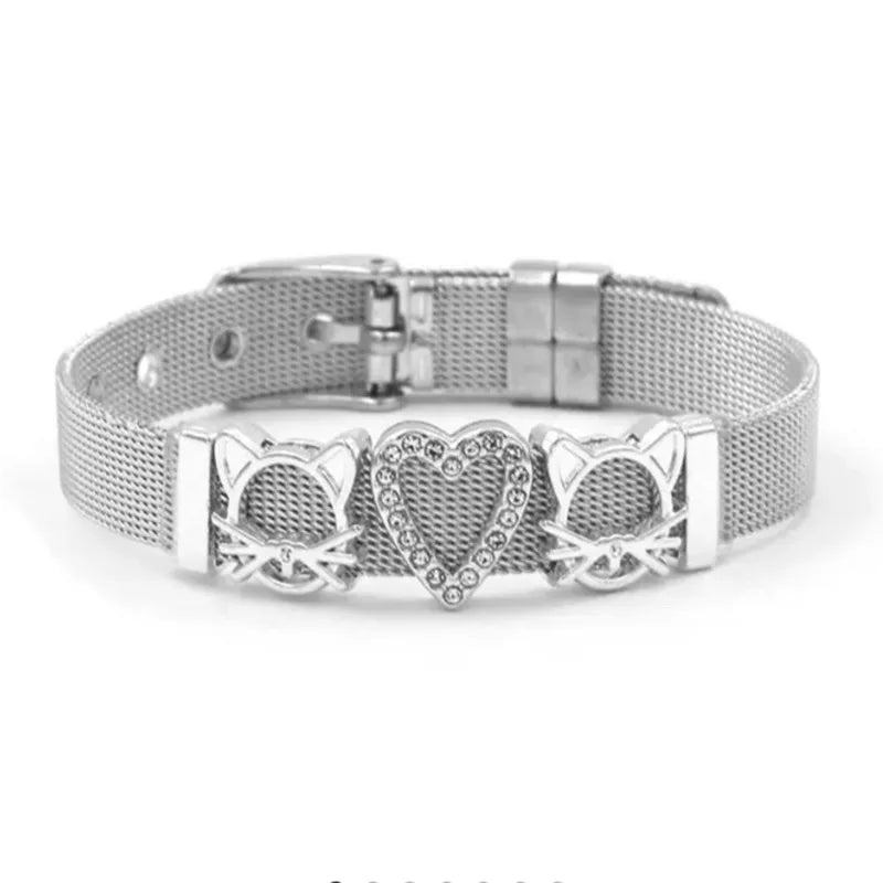 PULSERA DIJES INTERCAMBIABLES GATITOS PLATEADO