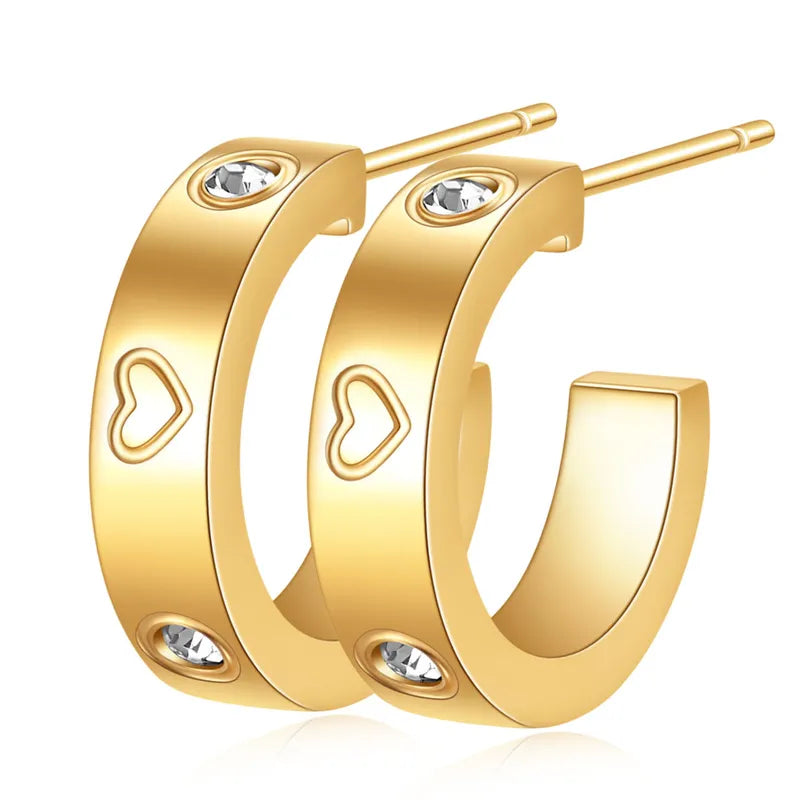 Aretes argollas con zircones corazones dorado