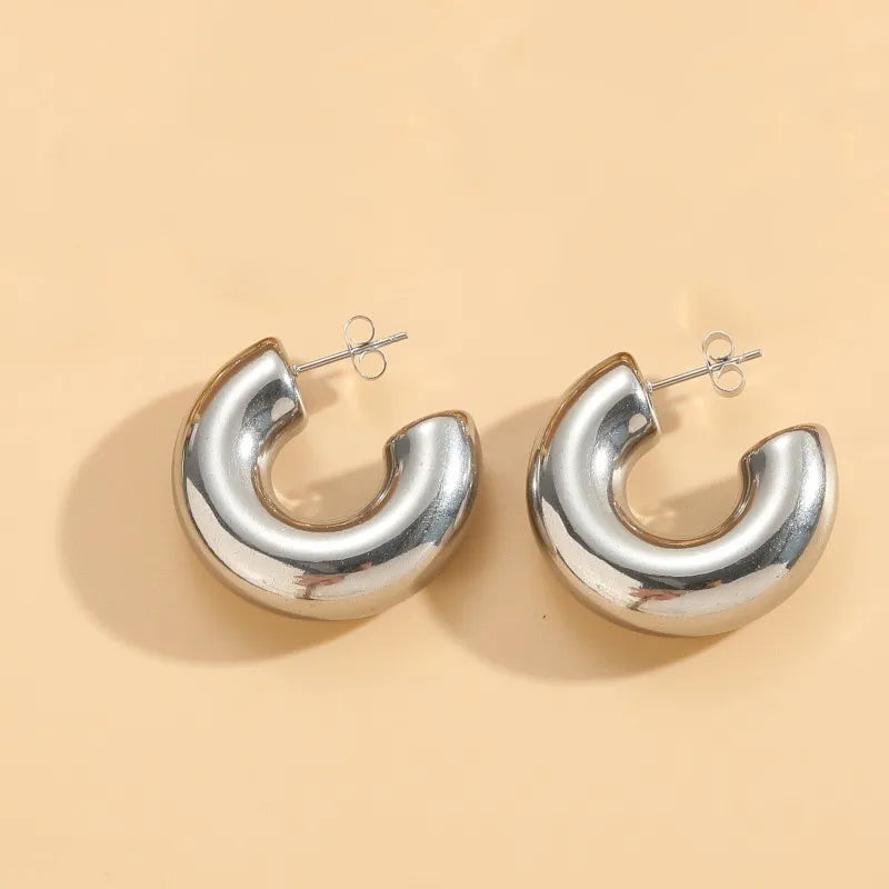 Arete argolla chunky grande plateado