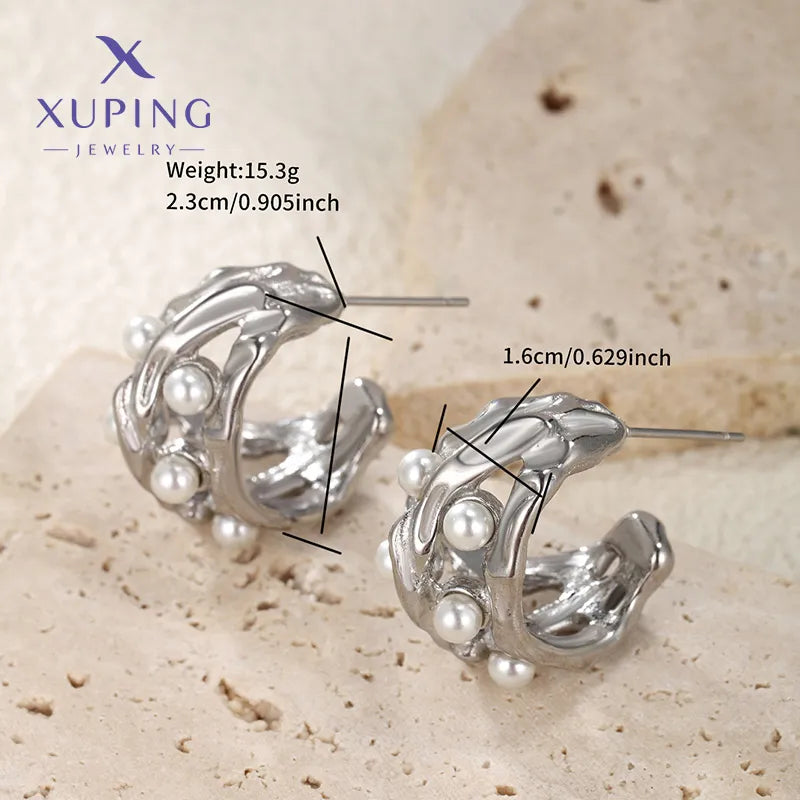 Aretes argollas con perlas plateado