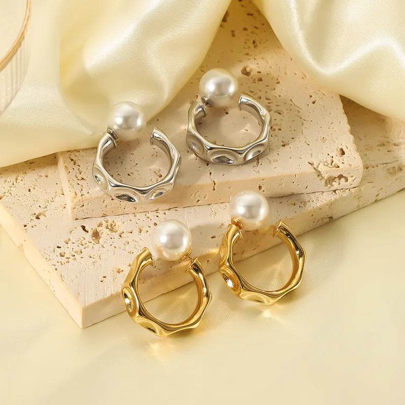 ARETES ARGOLLAS CON PERLA DOBLE FUNCION PLATEADO