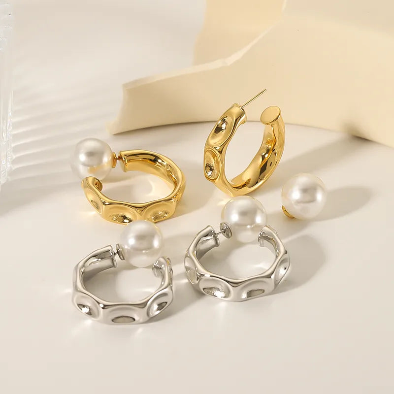ARETES ARGOLLAS CON PERLA DOBLE FUNCION PLATEADO