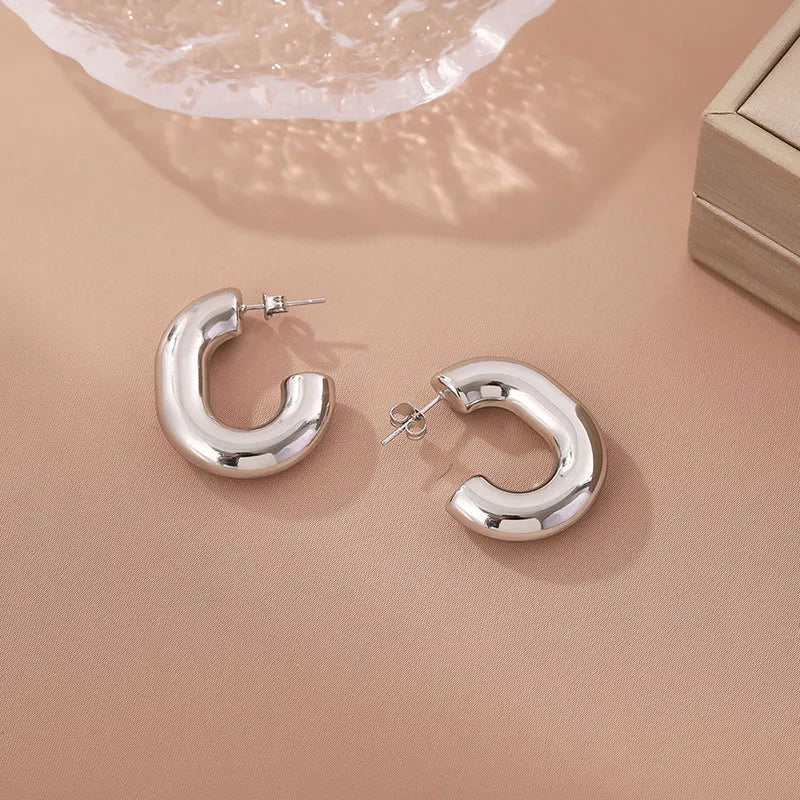 ARETES ARGOLLA CHUNKY PLATEADO