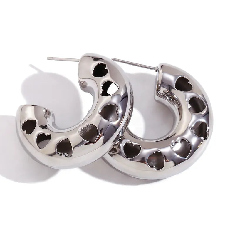 ARETES ARGOLLAS CHUNKY CORAZONES PLATEADO