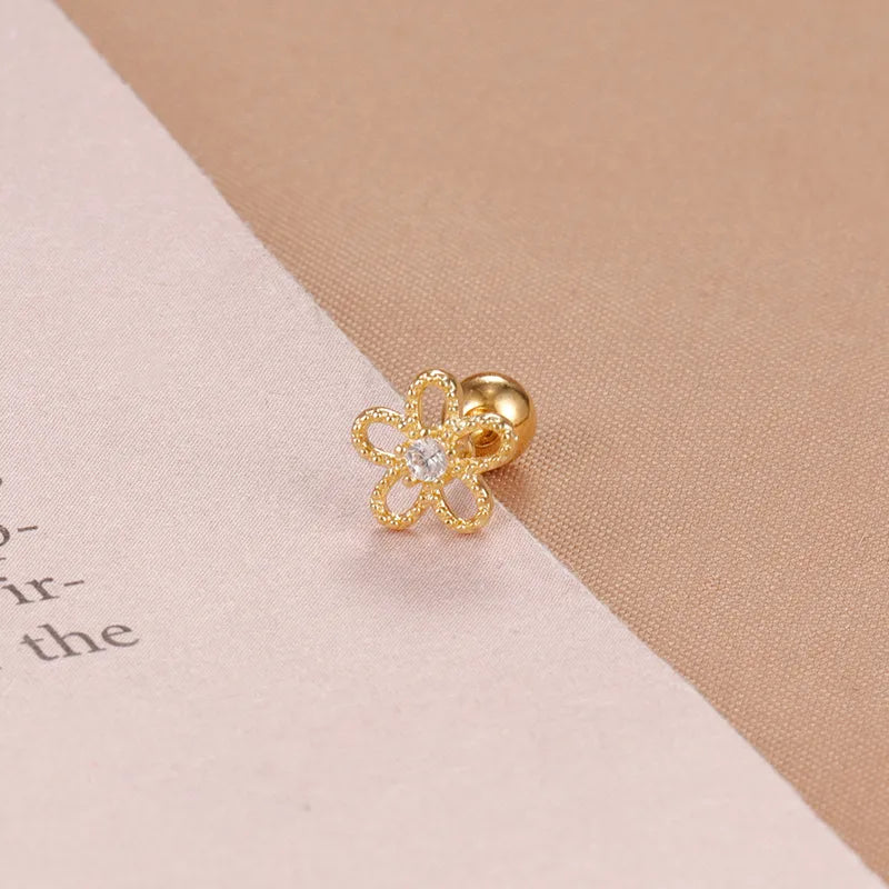 ARETES ORTOPEDICOS DE FLOR CON ZIRCONES DORADO