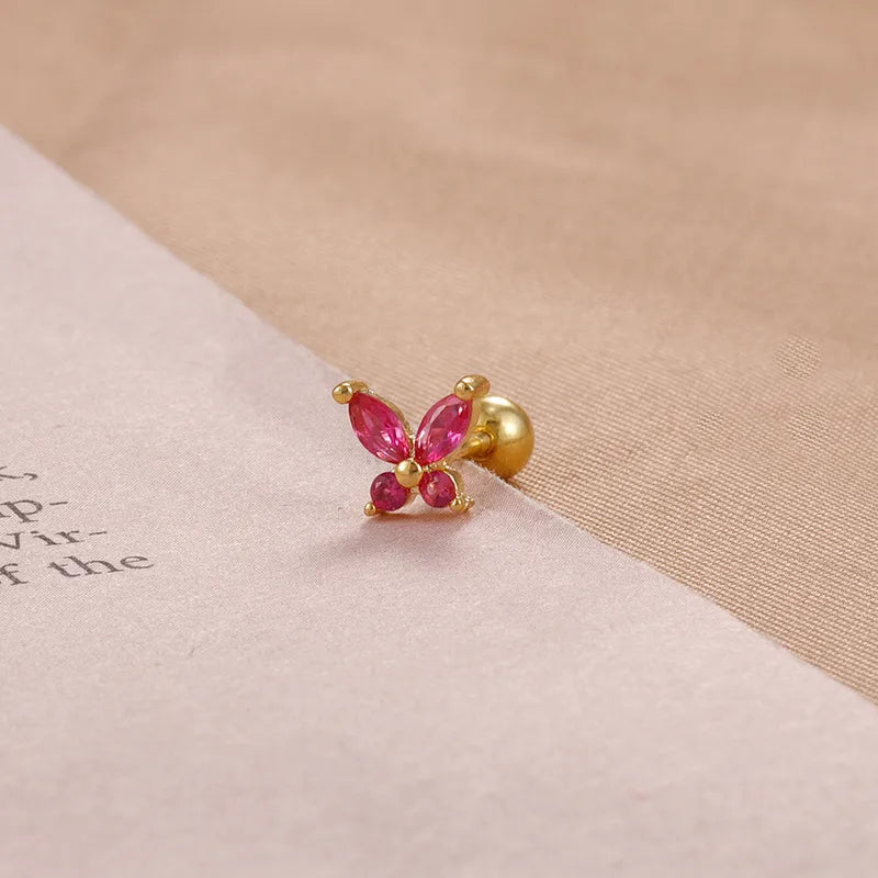 ARETES ORTOPEDICOS DE MARIPOSA CON ZIRCONES ROSADO DORADO