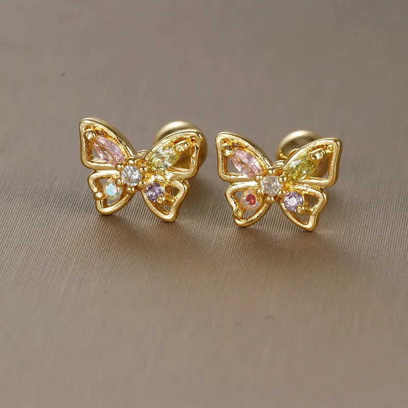 ARETES ORTOPEDICOS DE MARIPOSA ZIRCONES COLORES DORADO