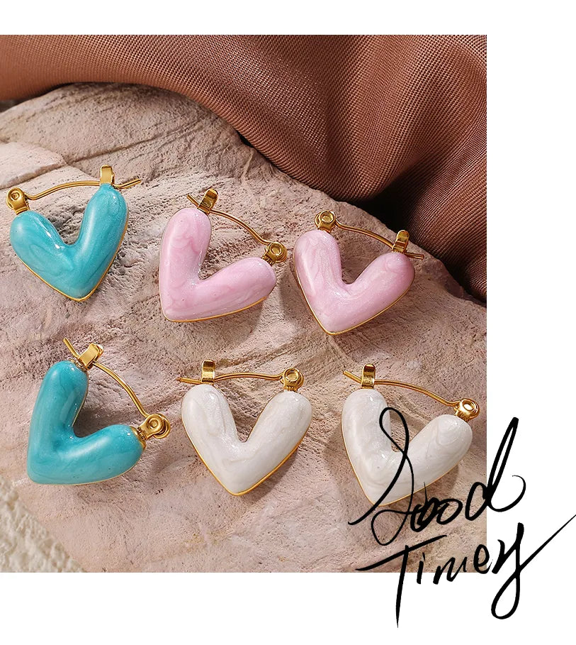 ARETES DE ARGOLLA CORAZON BLANCO DORADO
