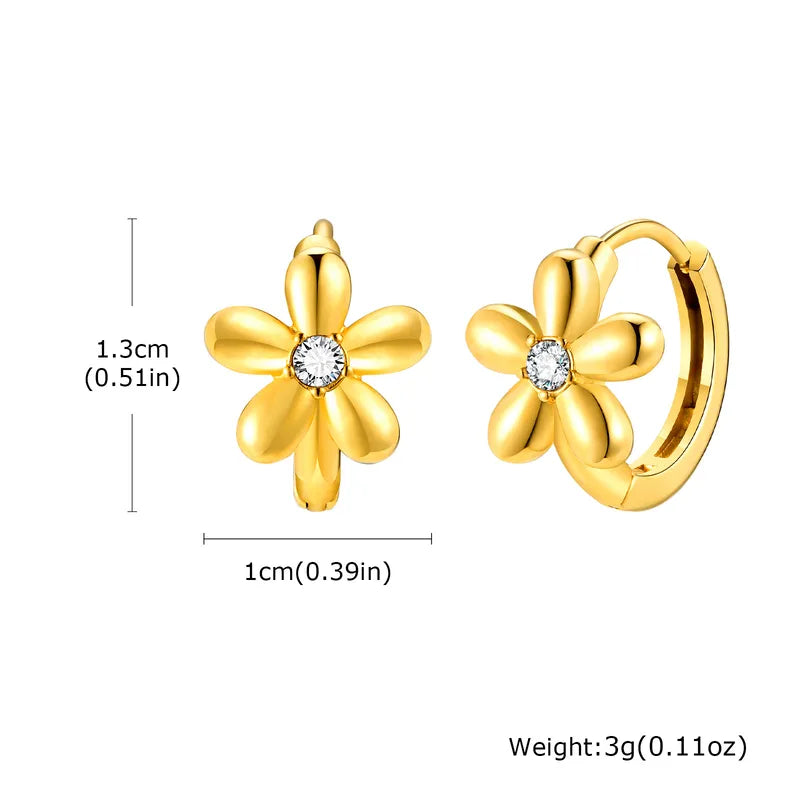 ARETES ARGOLLAS CON FLOR ZIRCON DORADO
