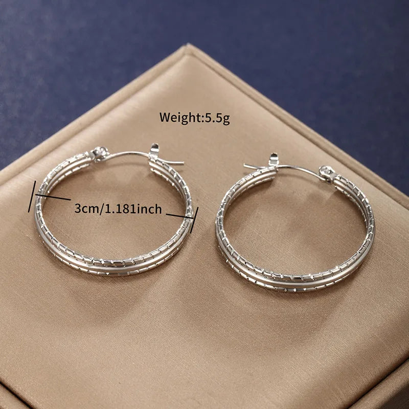 ARETES ARGOLLAS BASICAS PLATEADO DOBLE LINEA