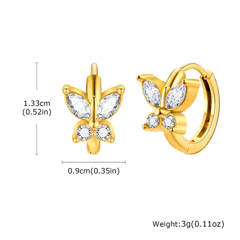ARETES ARGOLLAS MARIPOSA CON ZIRCONES DORADO