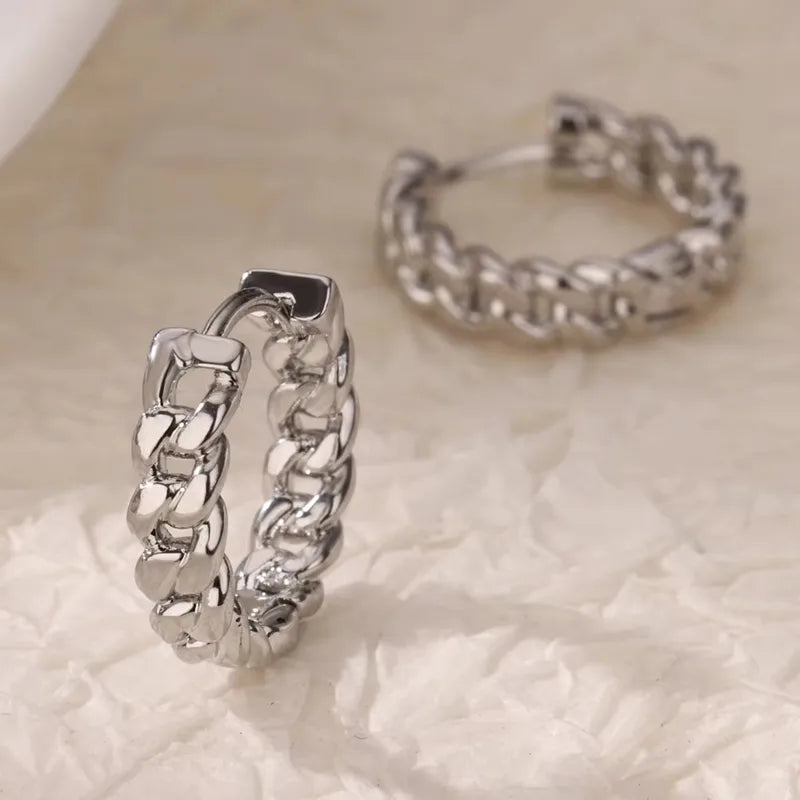 ARETES ARGOLLAS ESLABONES PLATEADO