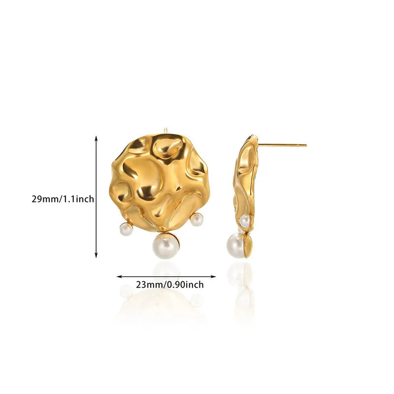 ARETES BOTONES CON PERLAS DORADO