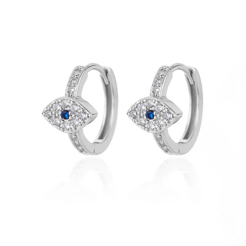 ARETES DE ARGOLLA OJO TURCO PLATEADO