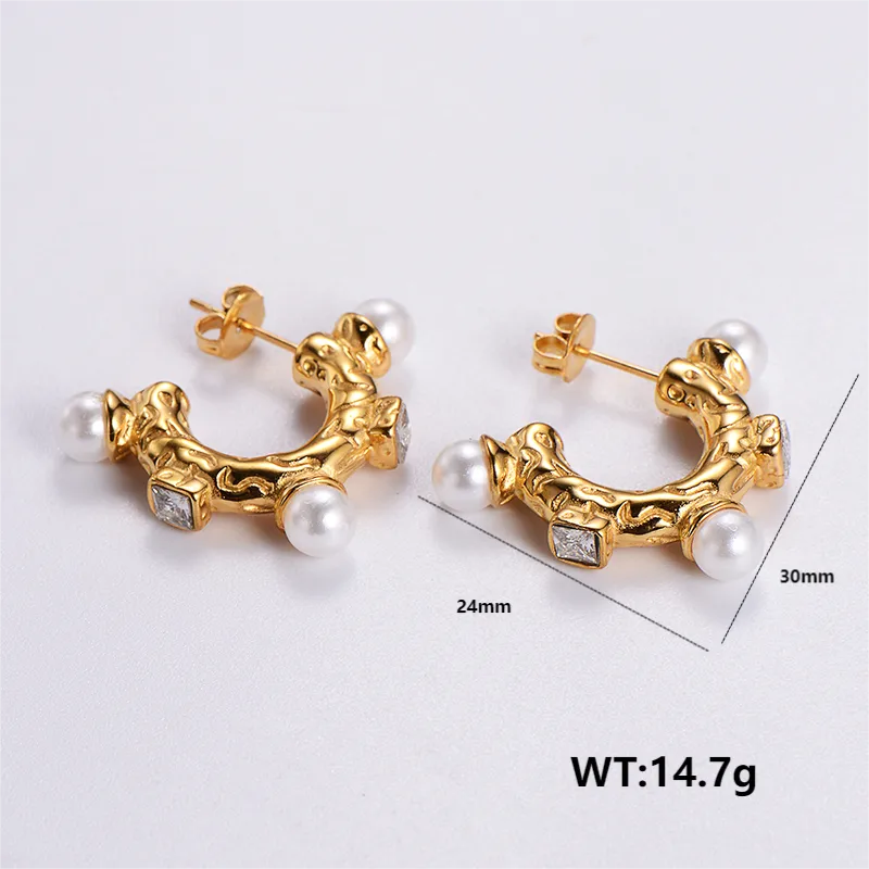 ARETES ARGOLLAS CON PERLAS Y ZIRCONES DORADO