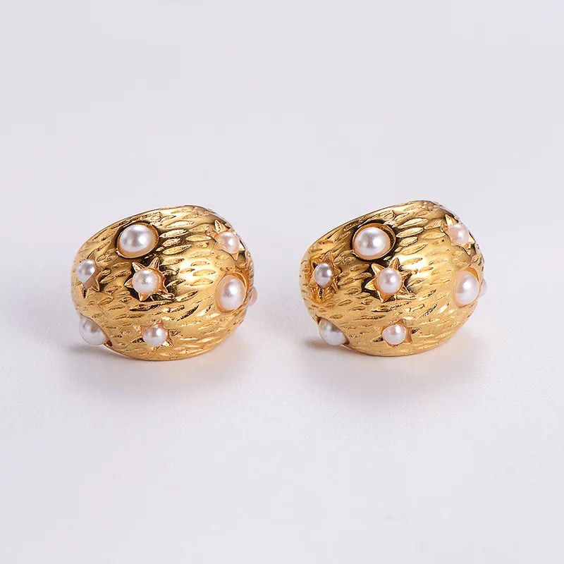 ARETES TIPO CHUNKY ESTRELLA PERLAS DORADO