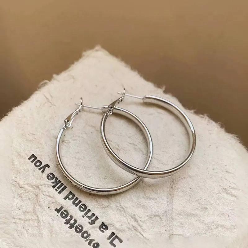 ARETES ARGOLLAS PLANAS 30 MM PLATEADO