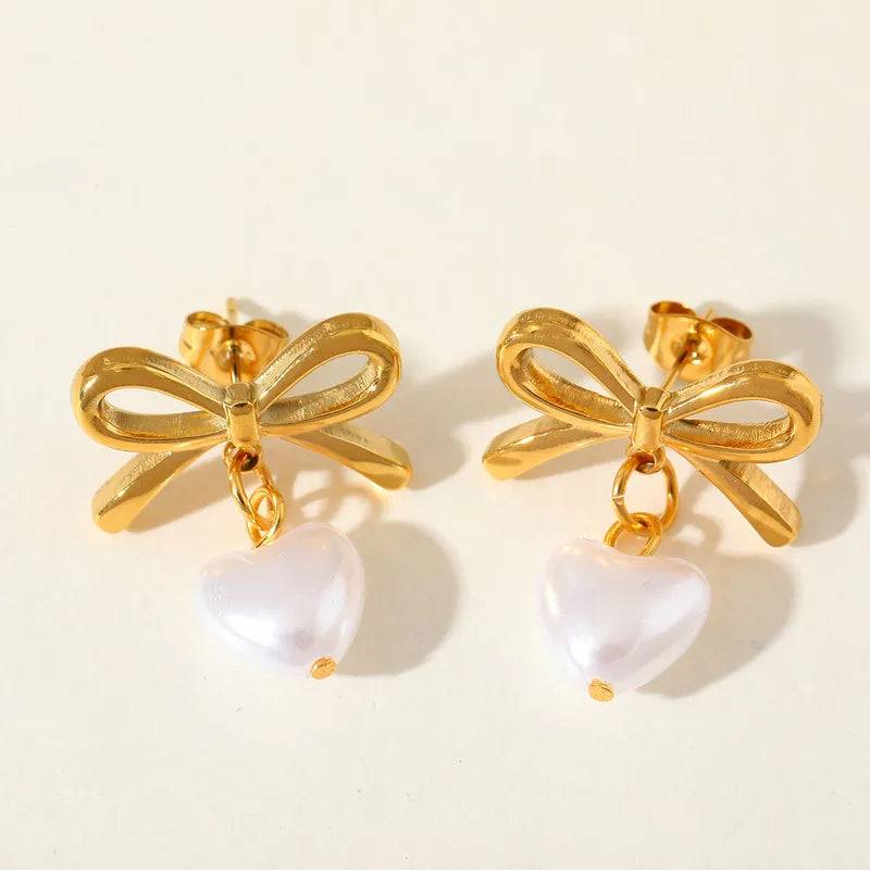 ARETES DE LAZON CON PERLA DORADO