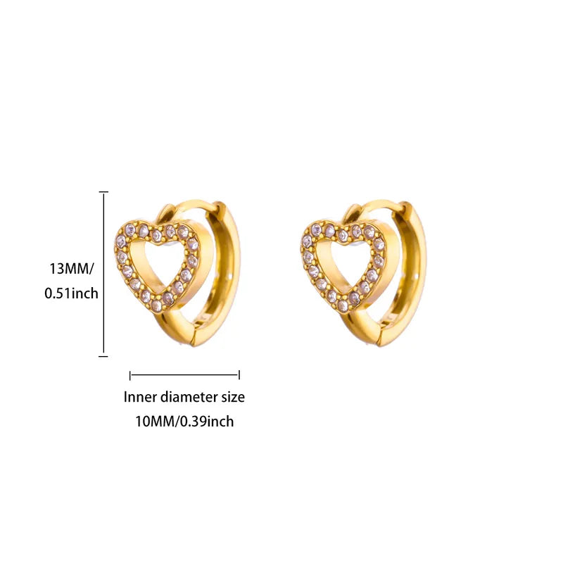 ARETES ARGOLLAS DE CORAZON CON ZIROCNES DORADO