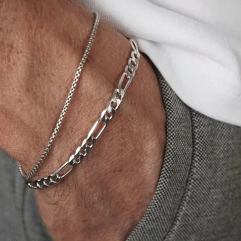 PULSERA HOMBRE DOBLE DE ACERO PLATEADO
