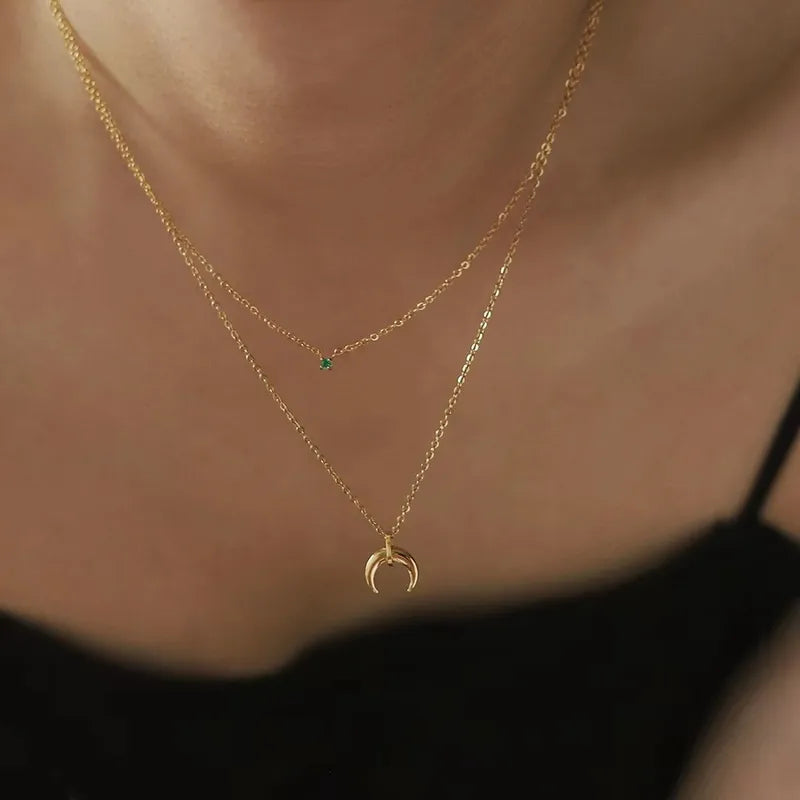 LAYER DOBLE DE ZIRCON ESMERALDA LUNA DORADO