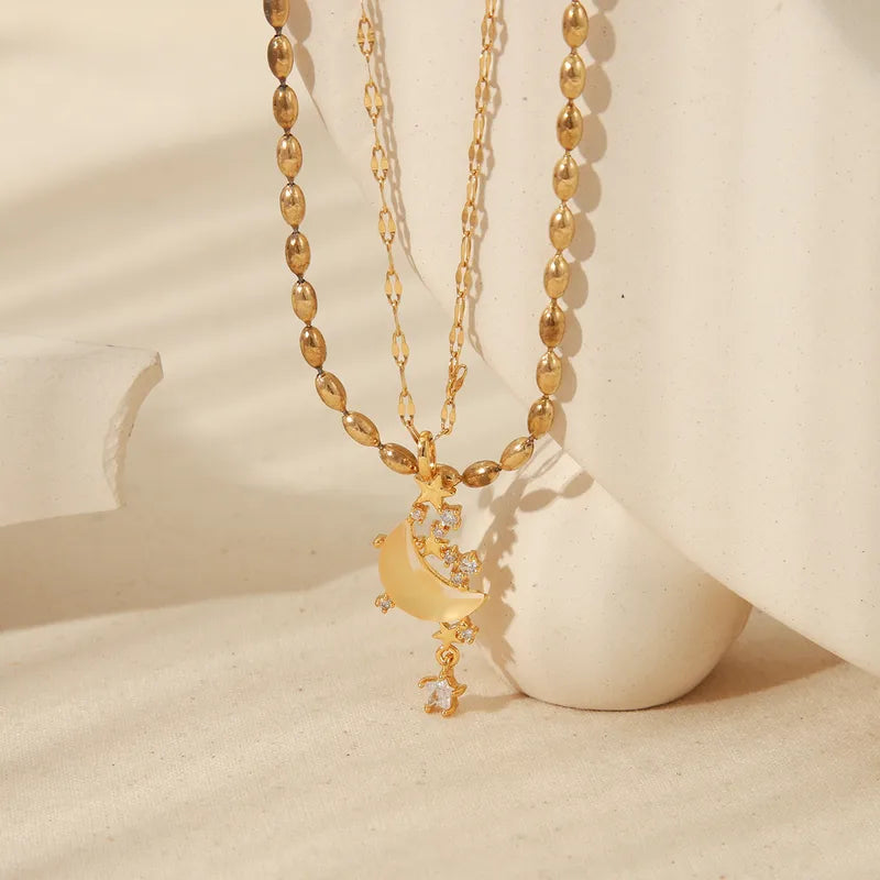 LAYER DOBLE CADENA ARROZ CON LUNA DORADO