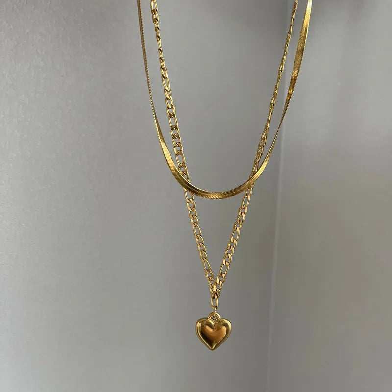 LAYER DOBLE ESLABONES CON CORAZON DORADO