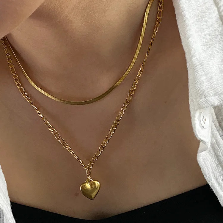 LAYER DOBLE ESLABONES CON CORAZON DORADO