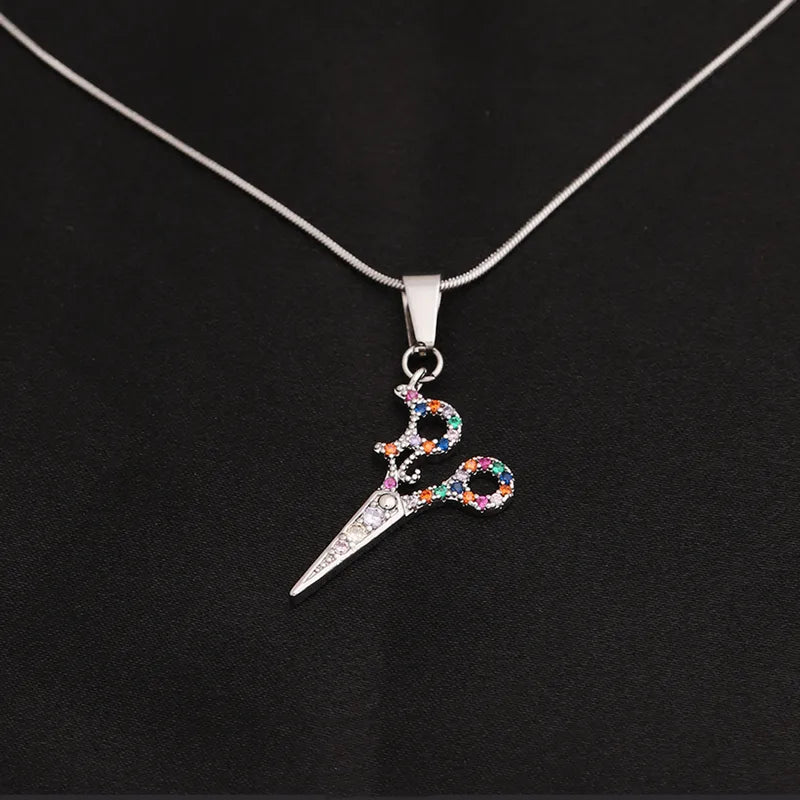 CADENA DE TIJERA CON ZIRCONES DE COLORES PLATEADO