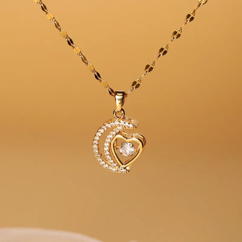 CADENA DIJE MEDIA LUNA Y CORAZON