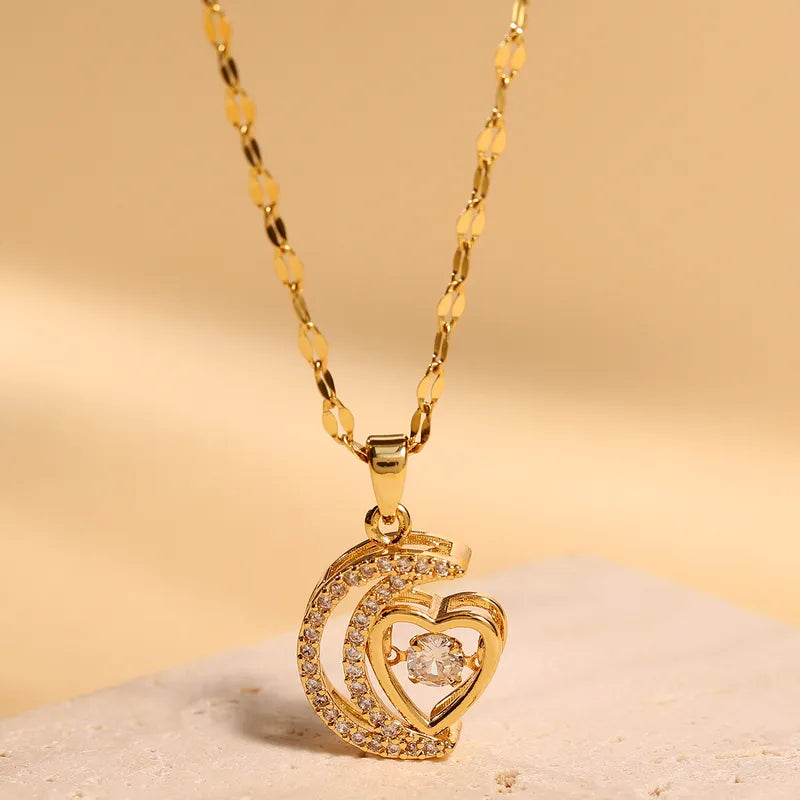 CADENA DIJE MEDIA LUNA Y CORAZON