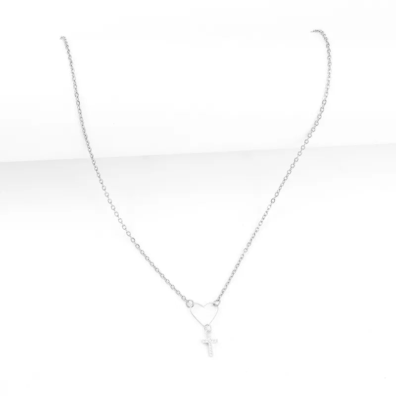 CADENA DIJE CORAZON Y CRUZ