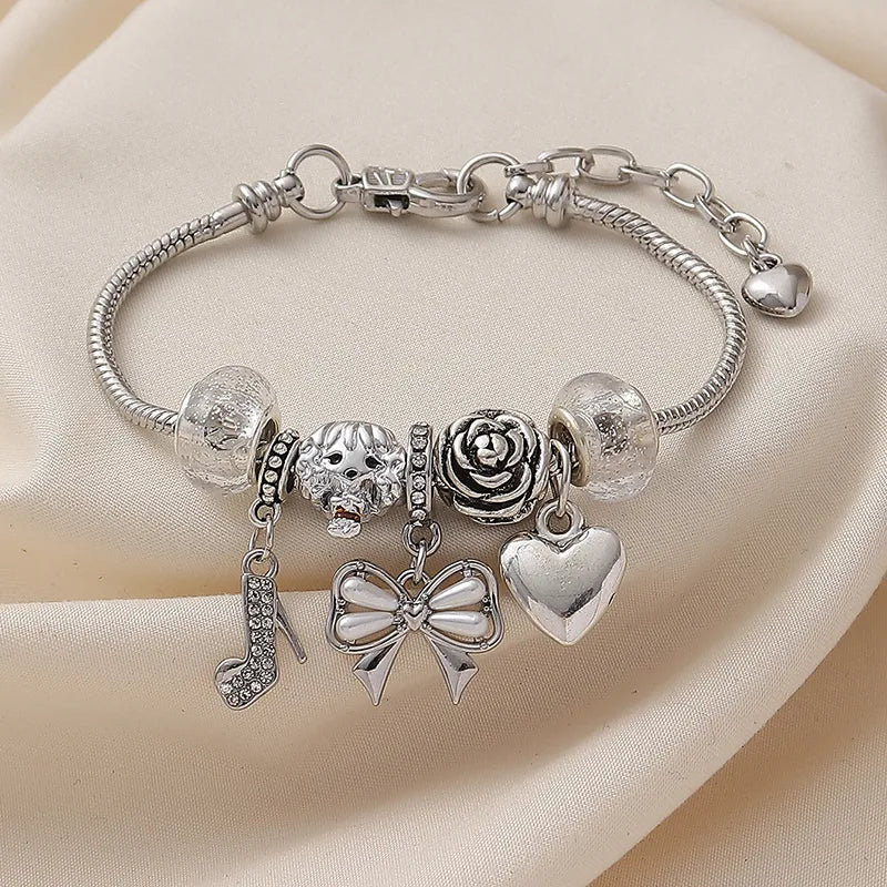 PANDORA DE LAZO CON CORAZON PLATEADO
