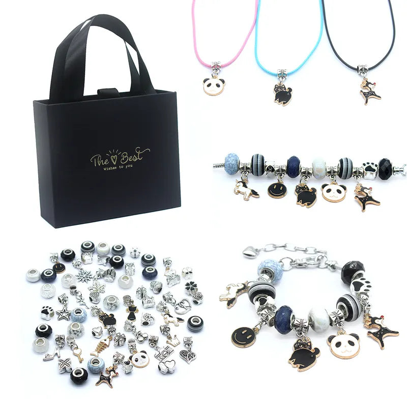 PANDORA SET NEGRO CON CHARMS PANDA PLATEADO