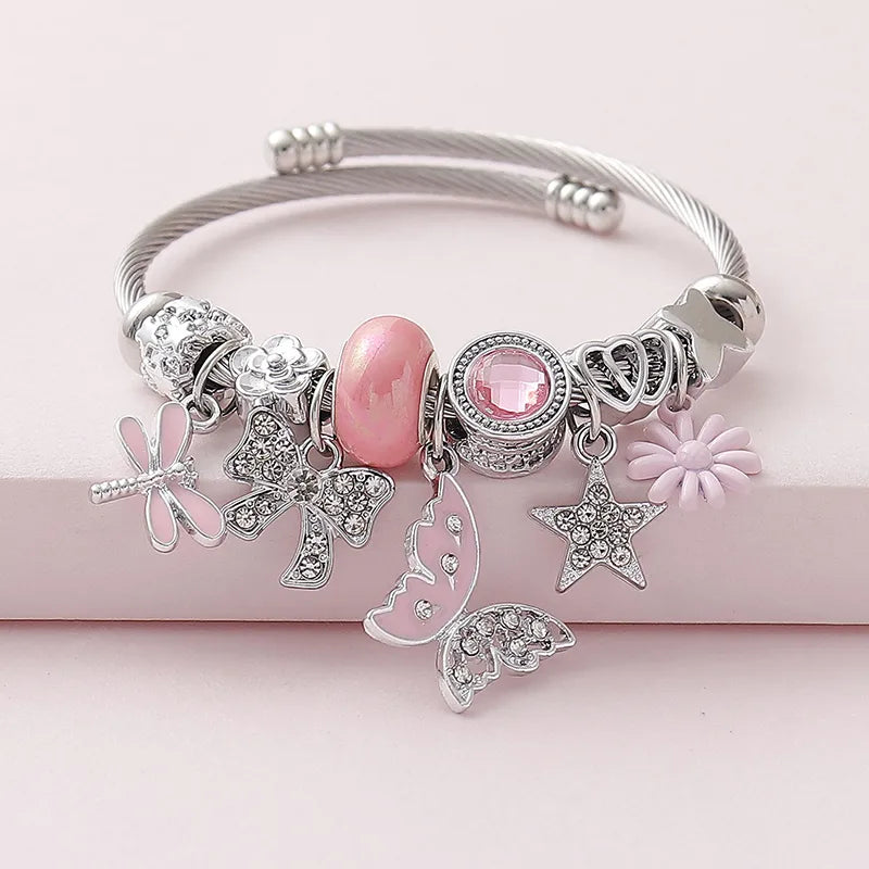 PANDORA ROSA CON MARIPOSA PLATEADO