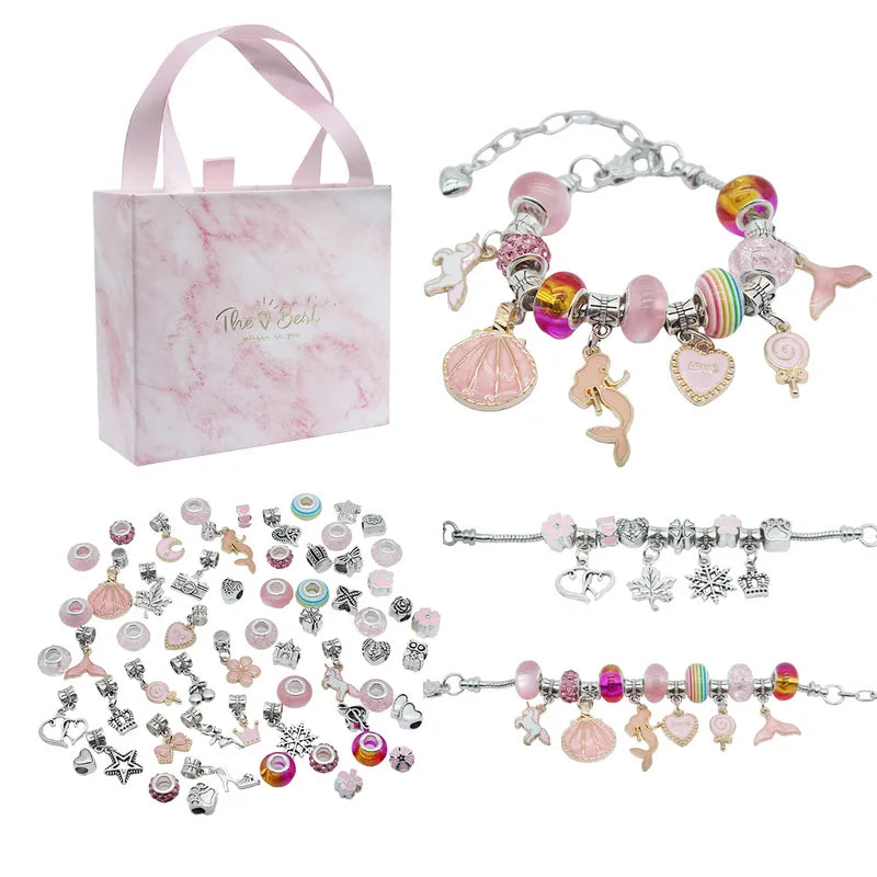 PANDORA SET DE DIJES ROSADOS CON PULSERAS PLATEADO
