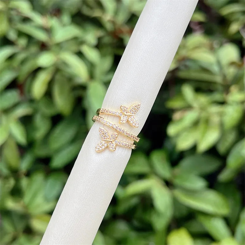 LAYER DOBLE MARIPOSAS ZIRCONES DORADO