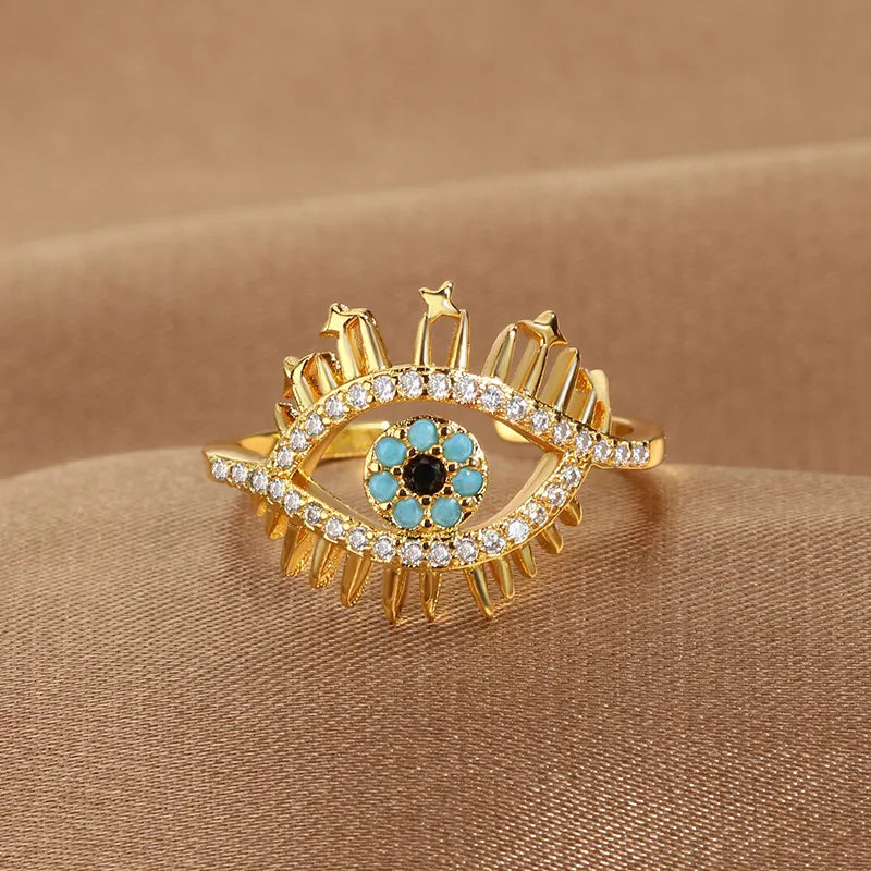 Anillo ojo turco celeste dorado