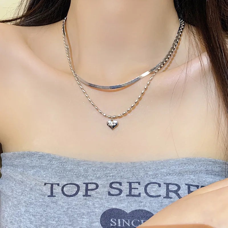 LAYER DOBLE DE SNAKEBONE CORAZON PLATEADO