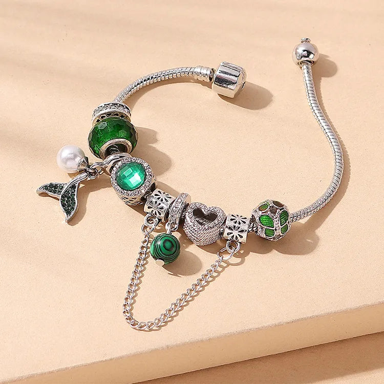 PANDORA COLA SIRENA VERDE PLATEADO