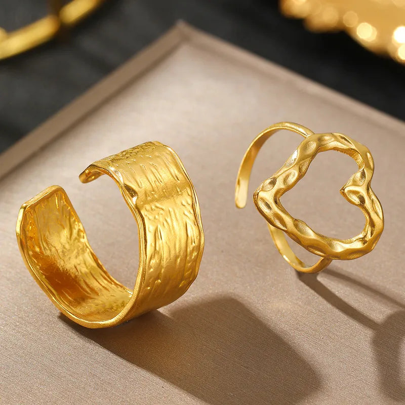 Anillos set corazon 2 dorado