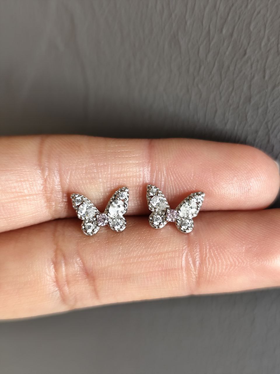 ARETES MARIPOSA ZIRCON ROSA 925S PLATA