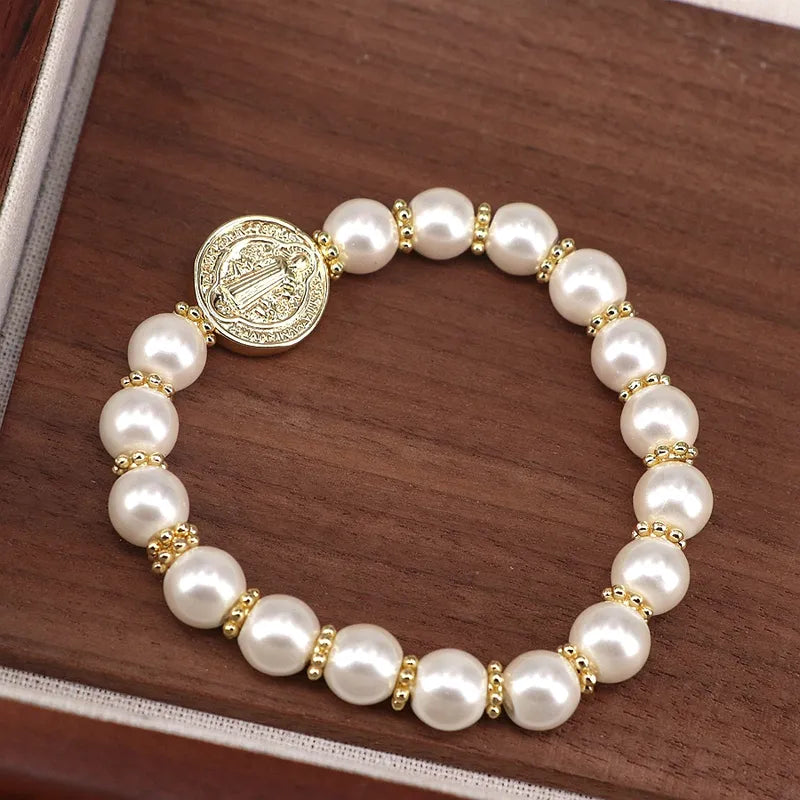 Pulsera de benito con perlas dorado
