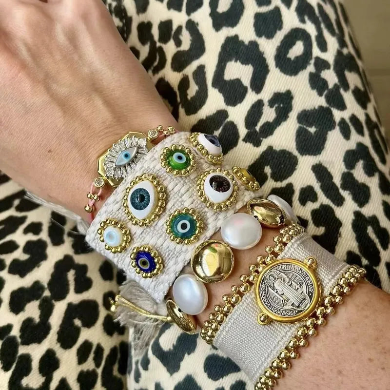 PULSERA BEIGE OJO TURCO AJUSTABLE