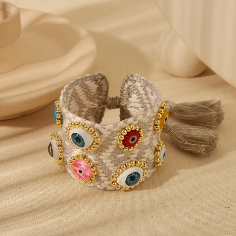 PULSERA BEIGE OJO TURCO AJUSTABLE