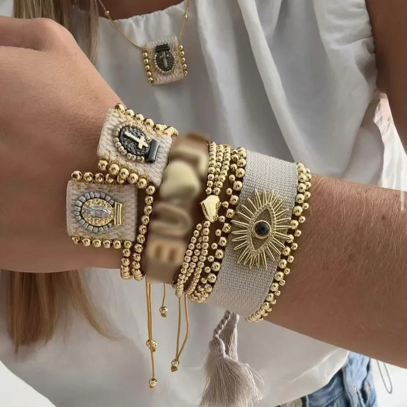 PULSERA OJO TURCO TEJIDA BEIGE