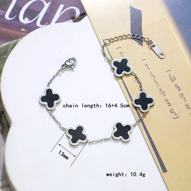 PULSERA VAN CLEEF TREBOL NEGRO PLATEADO