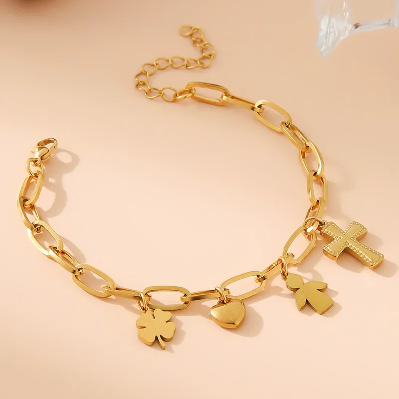 PULSERA DE DIJES DE CRUZ ESLABONES  CON ANGEL DORADO