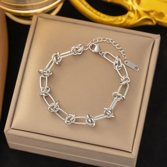 PULSERA NUDOS HILERA PLATEADO
