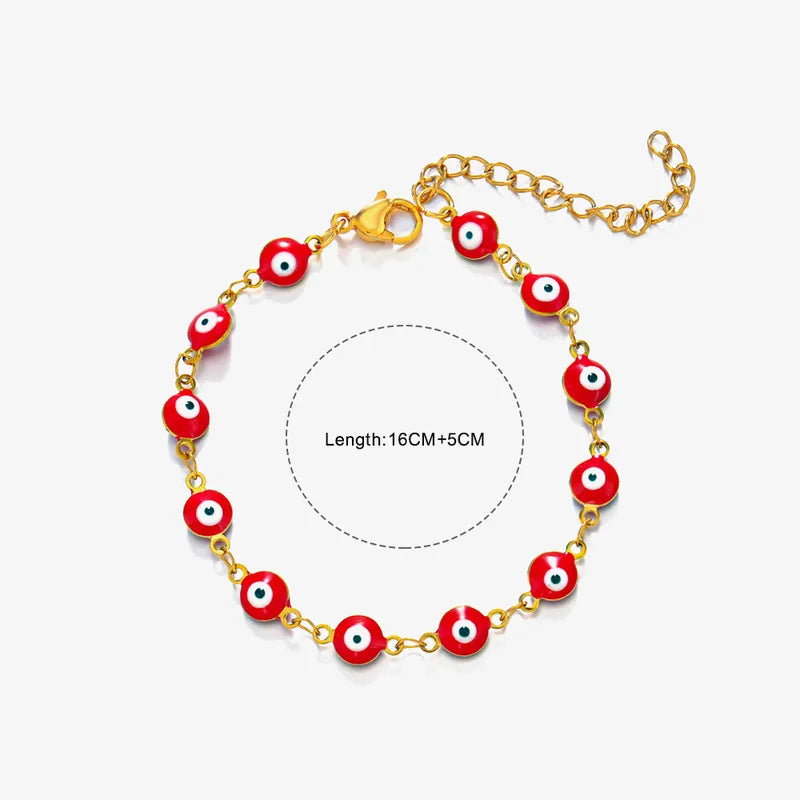 PULSERA HILERA DE OJOS TURCOS ROJO DORADO
